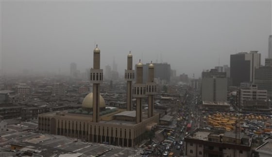Haze descends on Lagos, Nigeria, on Wednesday.